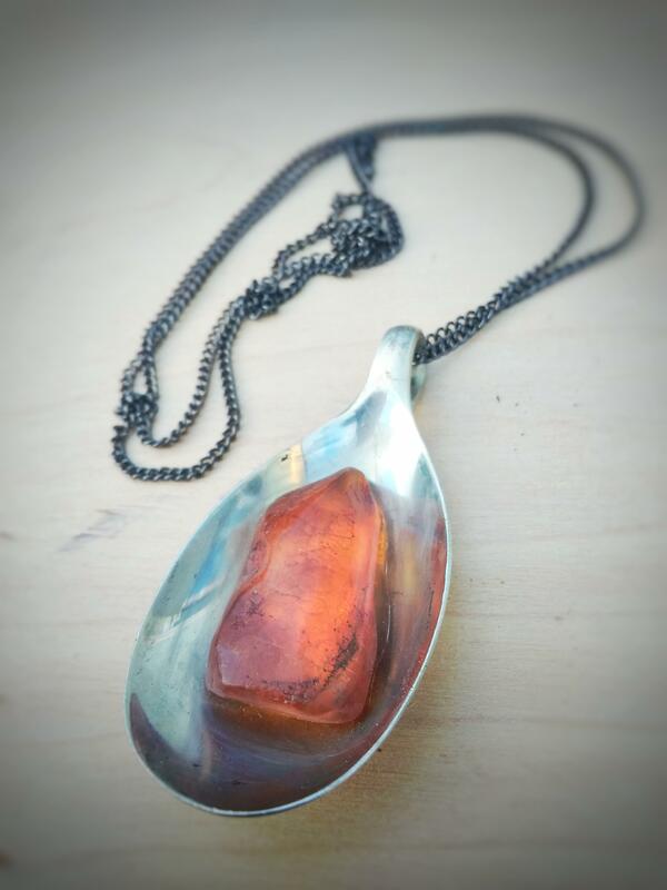 Upcycled Teaspoon Amber Necklace