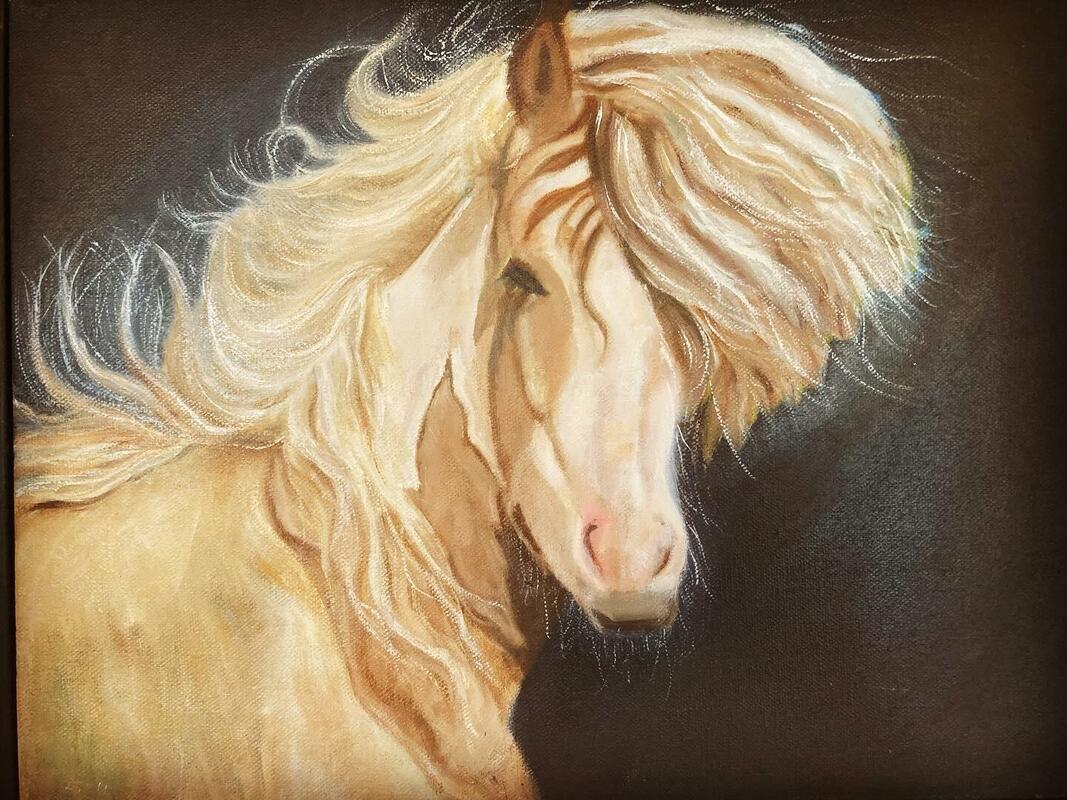 ‘Horse with Attitude’ oil on canvas framed £150 12 by 16 ins