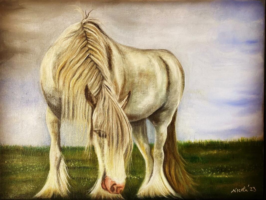 ‘The Meadow Horse’ oil on canvas framed £150 12 by 16 ins 