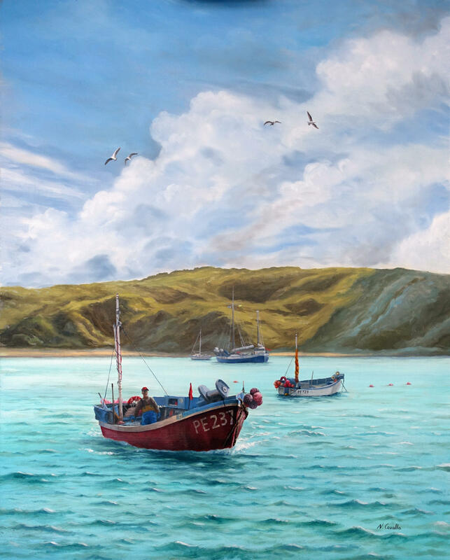 Oil painting of Lulworth Cove.