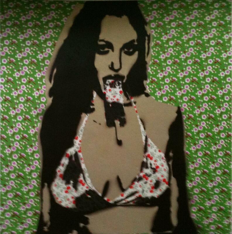 Girl with lolly, spray paint on collage