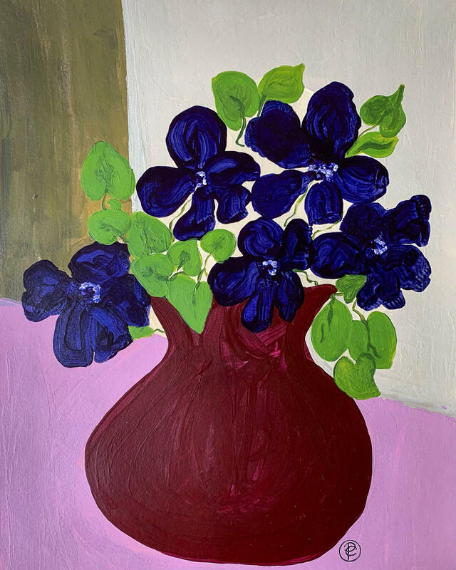 Violets in Red Pot by Pascale Cumberbatch
