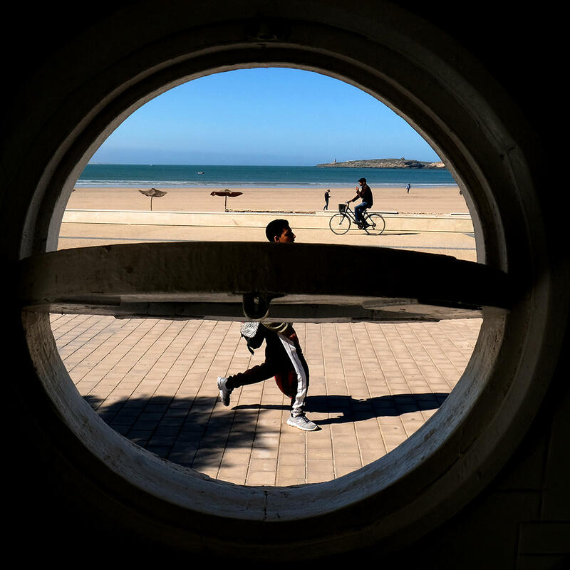 Life on Essaouira's esplanade took on a new interest spied from the window of the excellent public toilets.