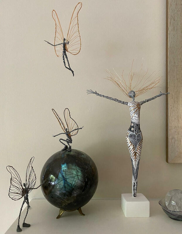 Plaster figure and wire fairies