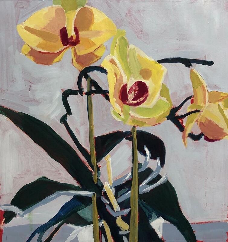 Orchids 1 (2022); acrylic on paper; 37 x 39.5cm