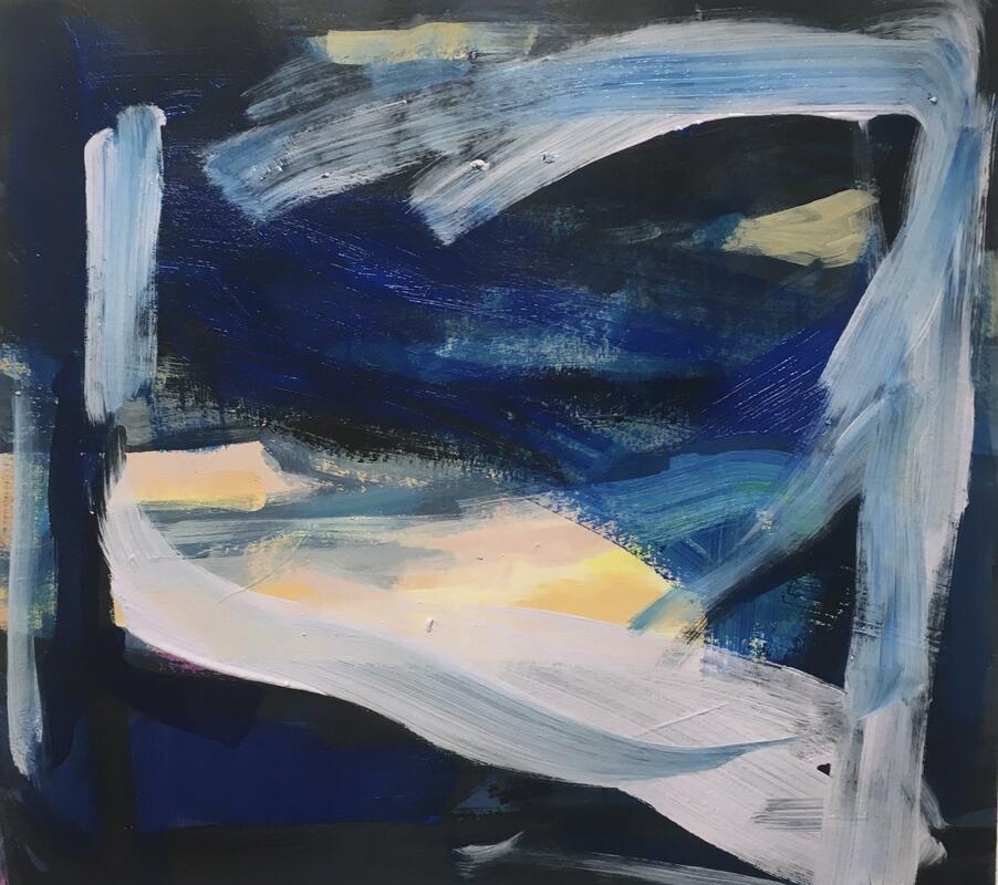 View from my sickbed, Covid 2021-22 (2022); acrylic on paper; 33 x 35.5cm