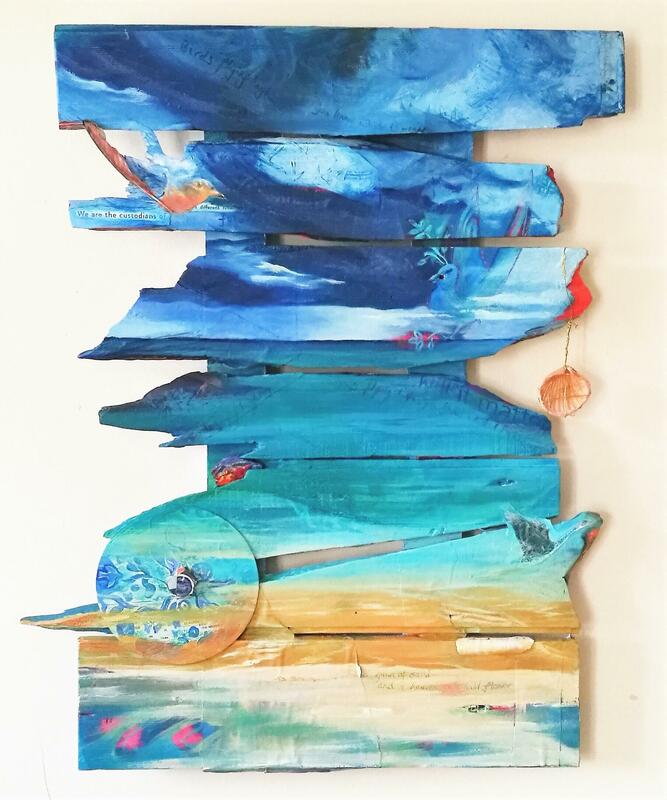 A Mixed Media painting on Wood " The Custodians" by Rebecca Rason Flor Ferreira