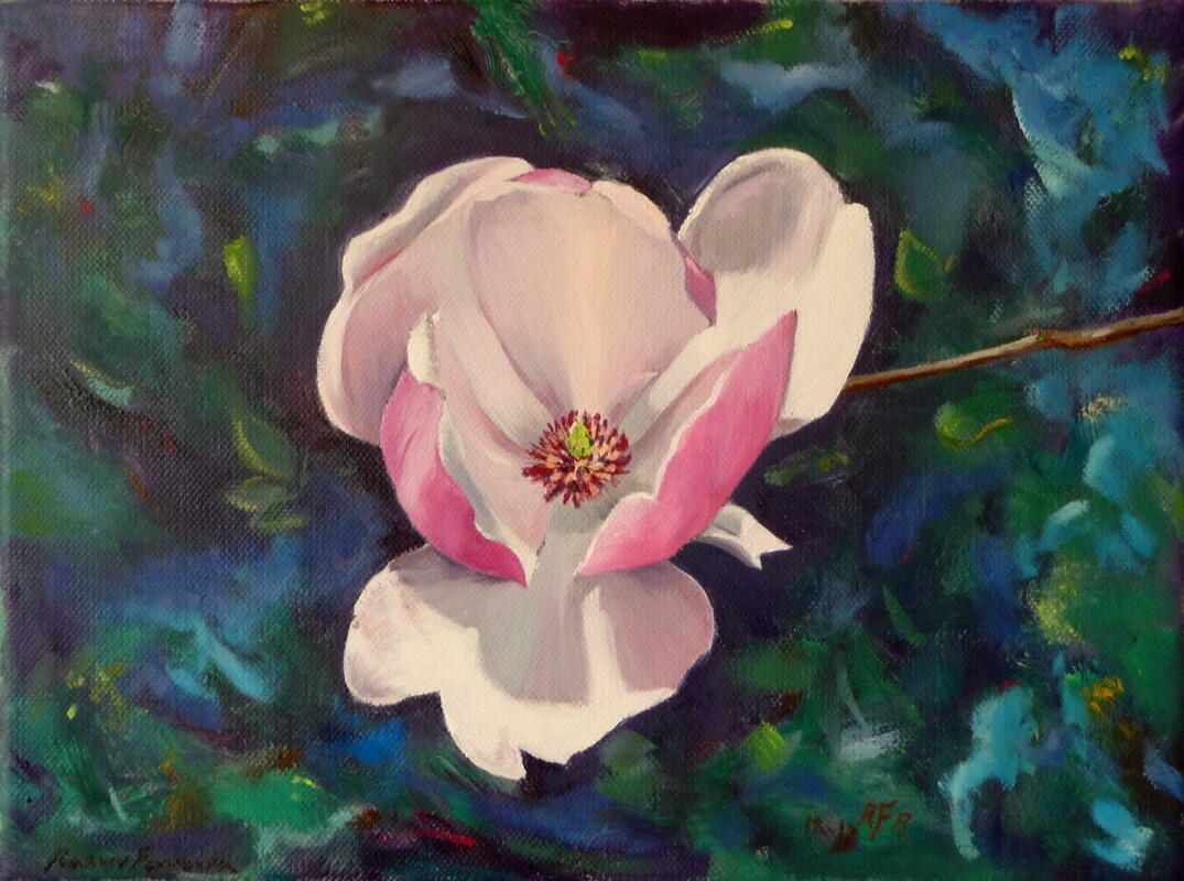 A Magnolia at Savill Garden, Painting in Oils by Rebecca Rason Flor Ferreira