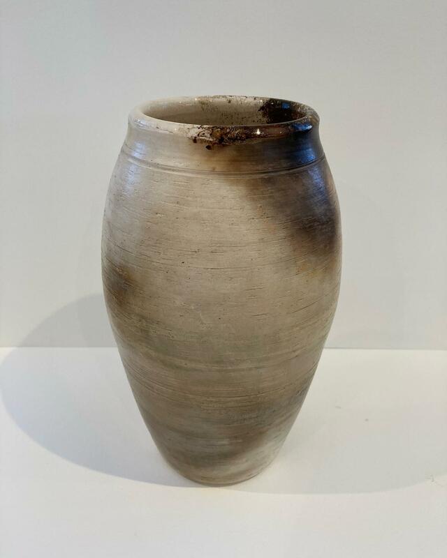 Wheel thrown, smoke fired, burnished and glazed pottery vase 