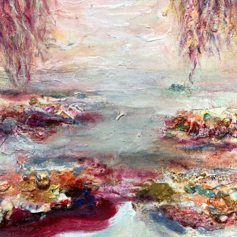 mixed media semi abstract painting inspired by river