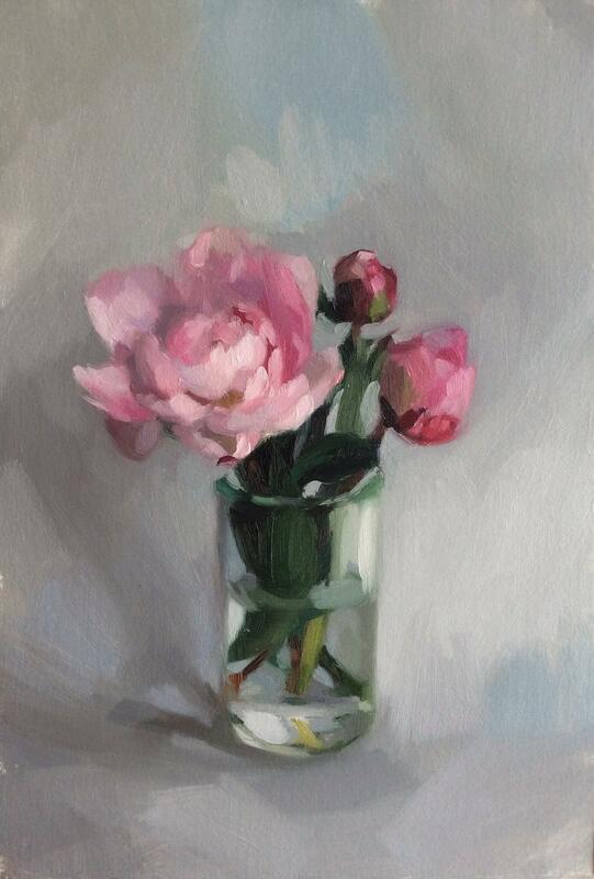 Peonies in a glass jar
