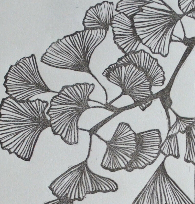 Ginkgo leaves - linocut print