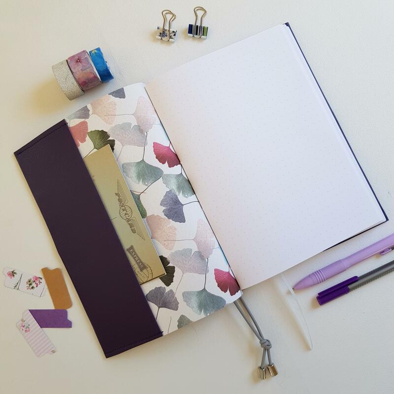 Gingko Pocket Journal, Purple Leather, A5