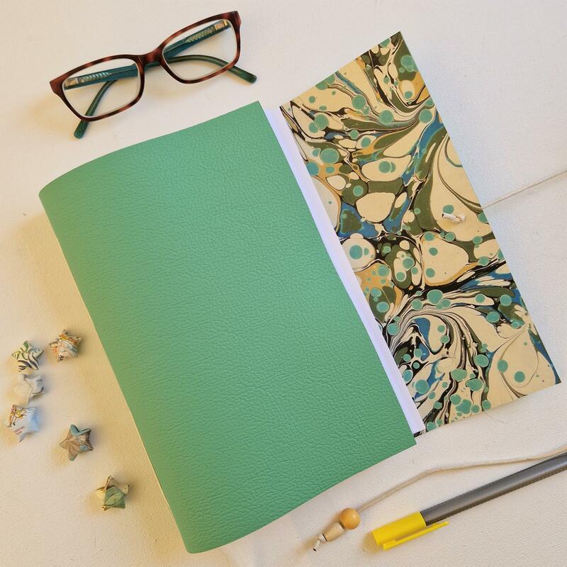 Green Leather Lined with a beautiful Marble Paper