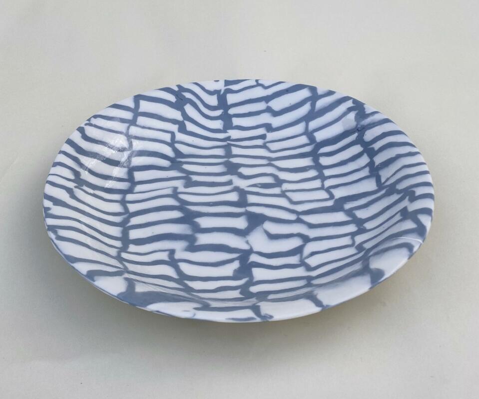 Large Serving Dish - Grey and White Rectangles Nerikomi Pattern