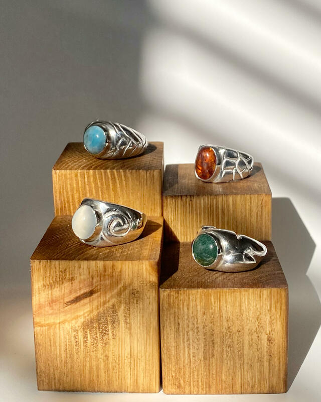 Sterling silver rings inspired by the four elements 