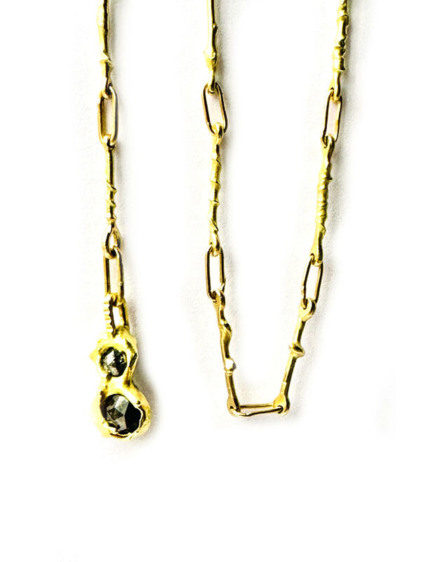 Molten gold necklet |  18k yellow gold | 3.5 mm and 5mm rose cut salt and pepper diamonds