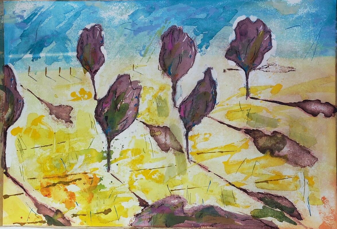 Orchard ii. Mixed Media on paper. 58cm X 40cm