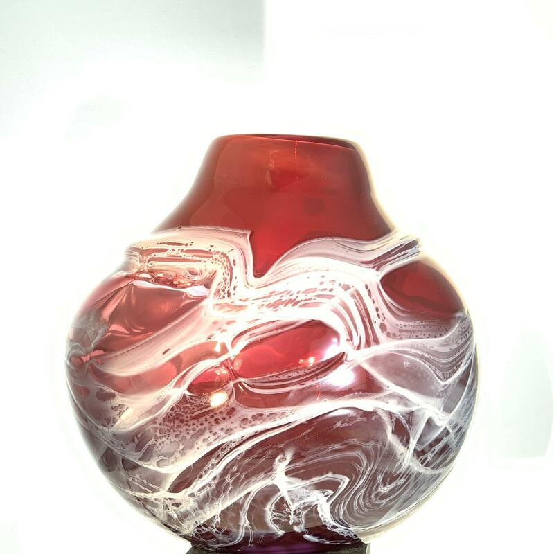 Glass Lava Pebble Vase in Copper Ruby by Alison Vincent Glass