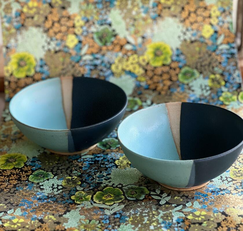 Blue green colour block bowls 