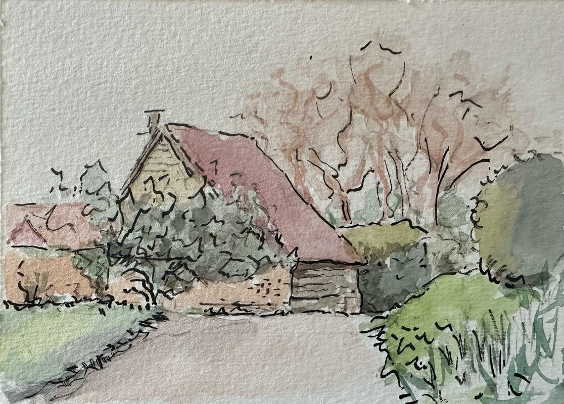 Manor Barn Aston Tirrold - Watercolour sketch