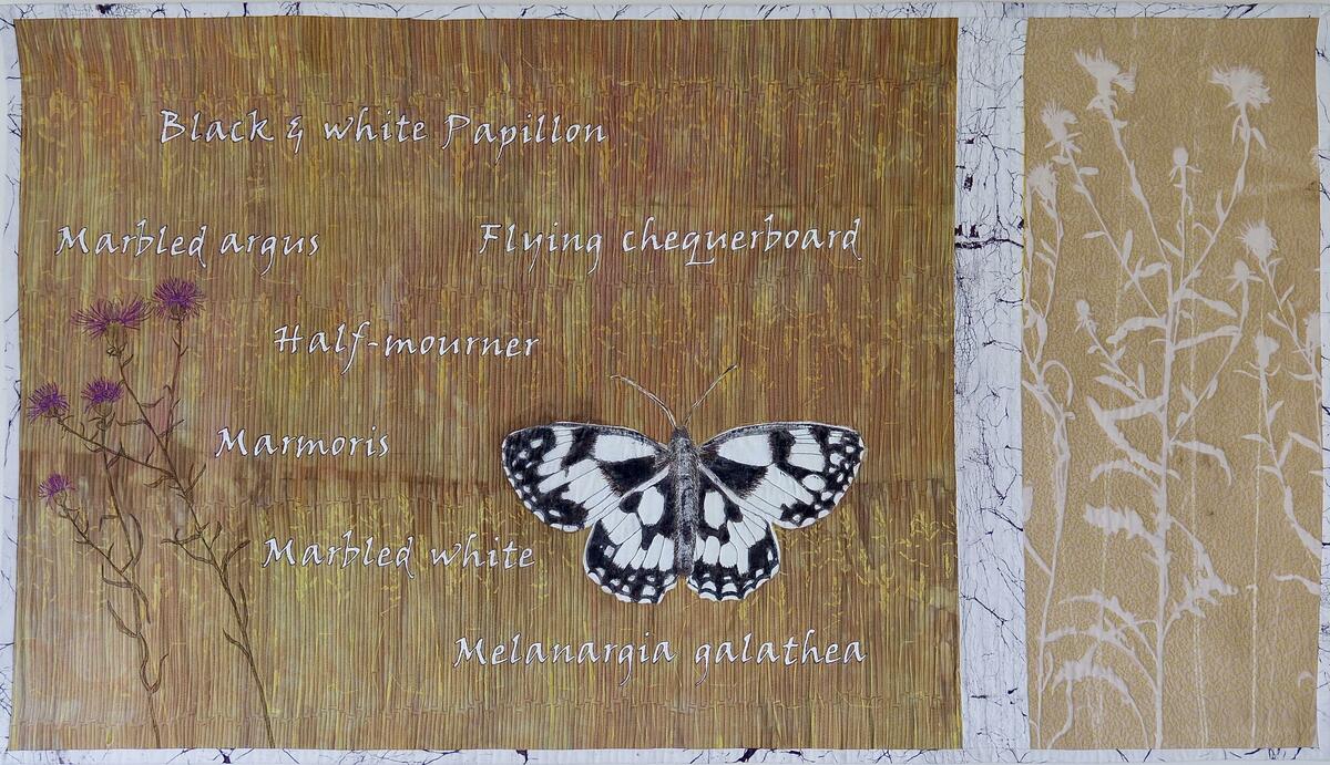 The Marbled White  125cm x 72cm screenprinting, toned cyanotype, machine and digital stitch, painting  -  NFS