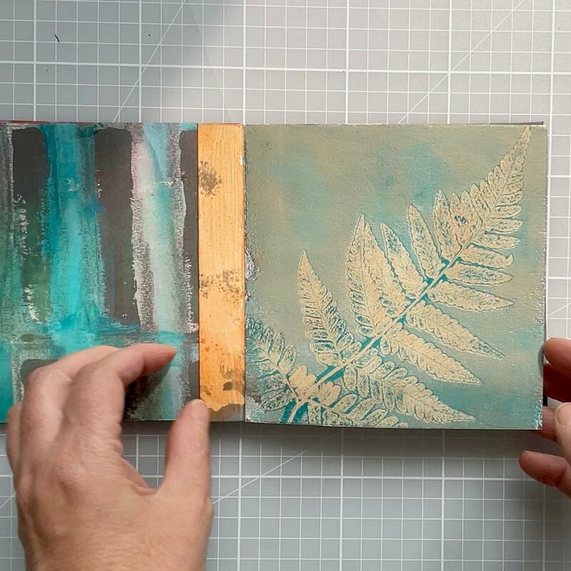Accordian hand made book with gelli plate monoprints of plants