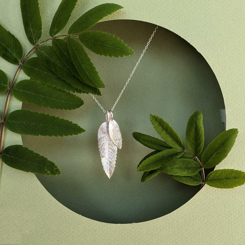 Rowan leaf necklace, silver