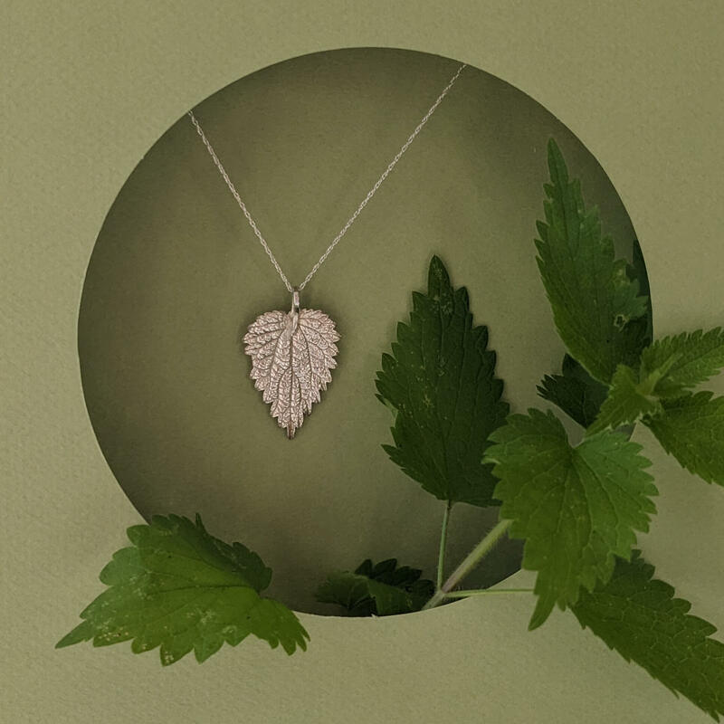 Nettle leaf necklace, silver