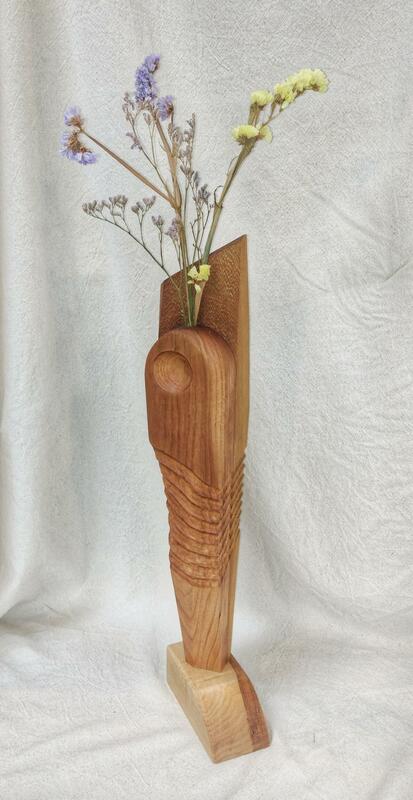 Druantia Bud Vase. Hand carved cherry and iroko wood. 