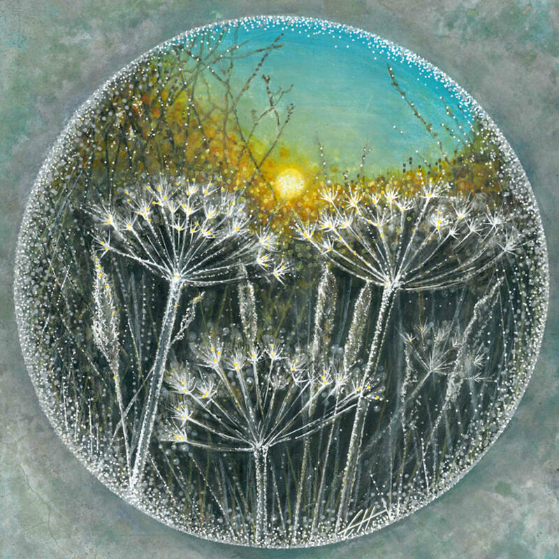 Frosty Sunrise - Fawler, Oxfordshire, Mixed Media, Greeting Cards only