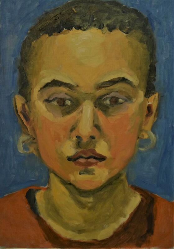 Title :    PORTRAIT OF GIRL WITH EARRINGS   This is an Acrylic on Paper work.