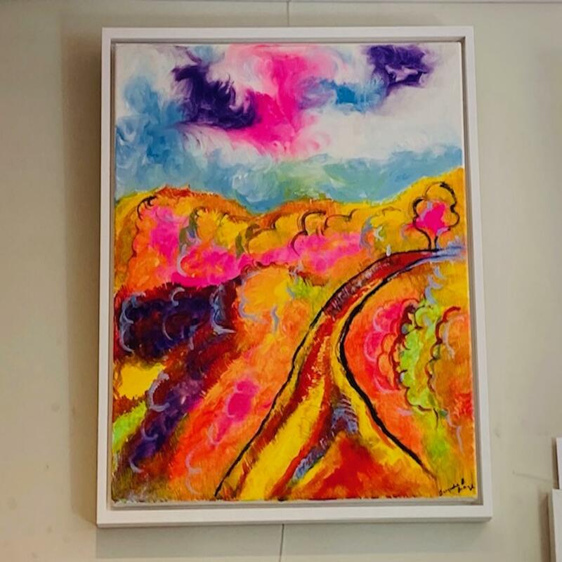 The Ridgeway, framed gouache and acrylic on 20 x 20 inch canvas, £250