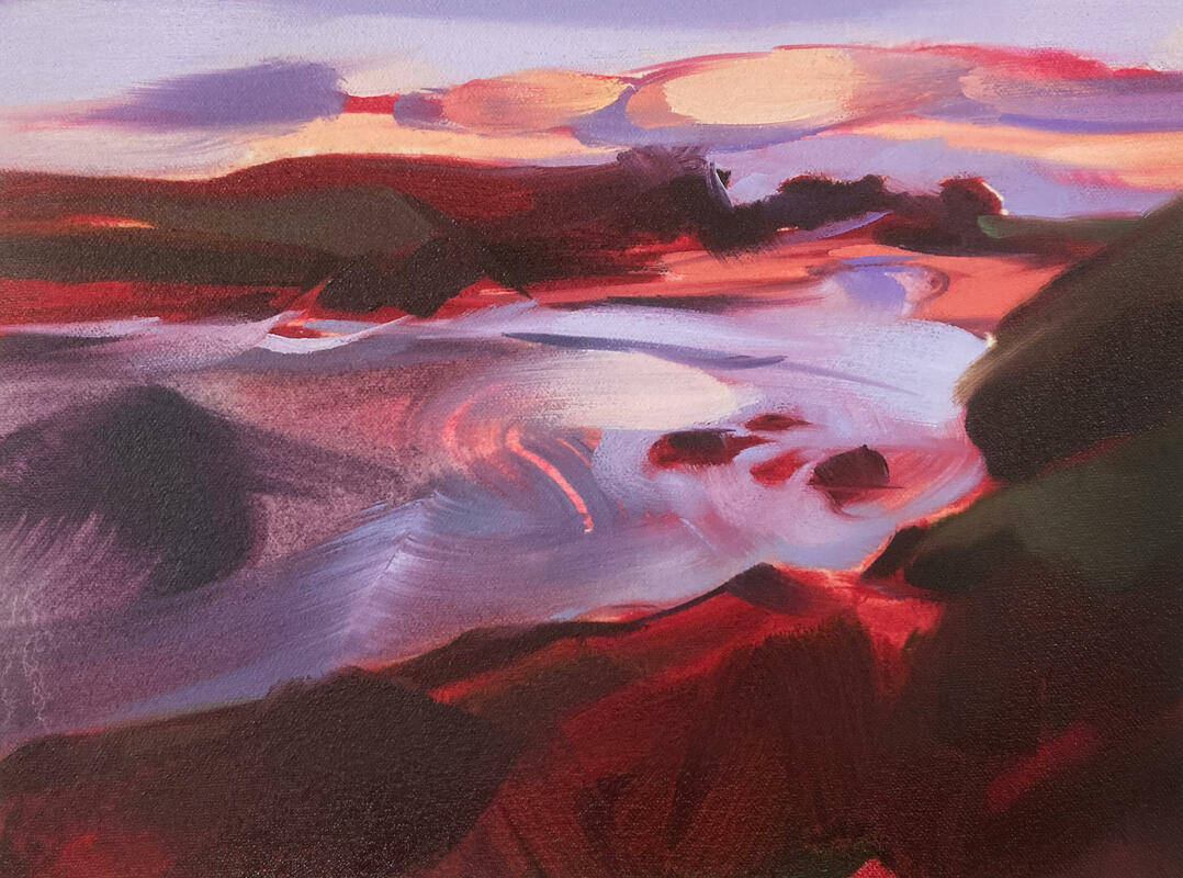 Sunset at Poldhu, oil on canvas, 30 x 22.5 cm