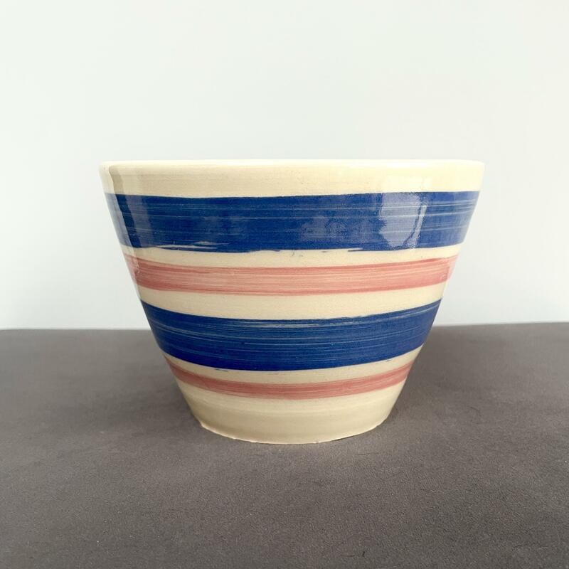 Bowl with blue & pink stripes into hoops from Blewbury Ceramics
