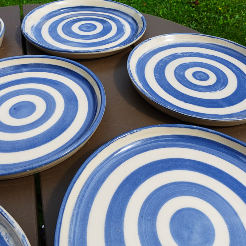 Blue & white striped plates by Blewbury Ceramics