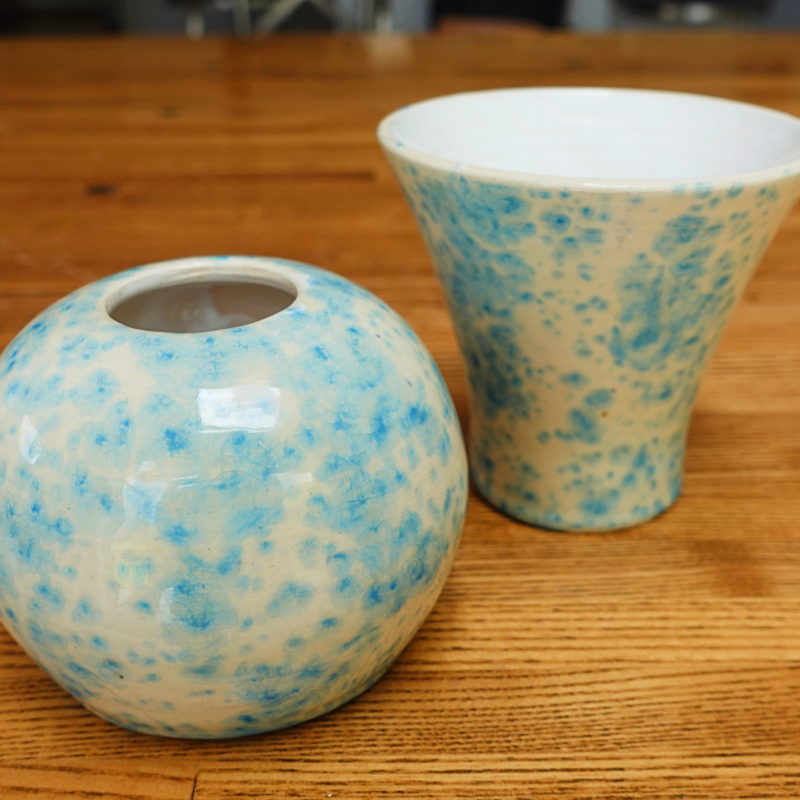 A pair in Dutch spackle by Blewbury Ceramics