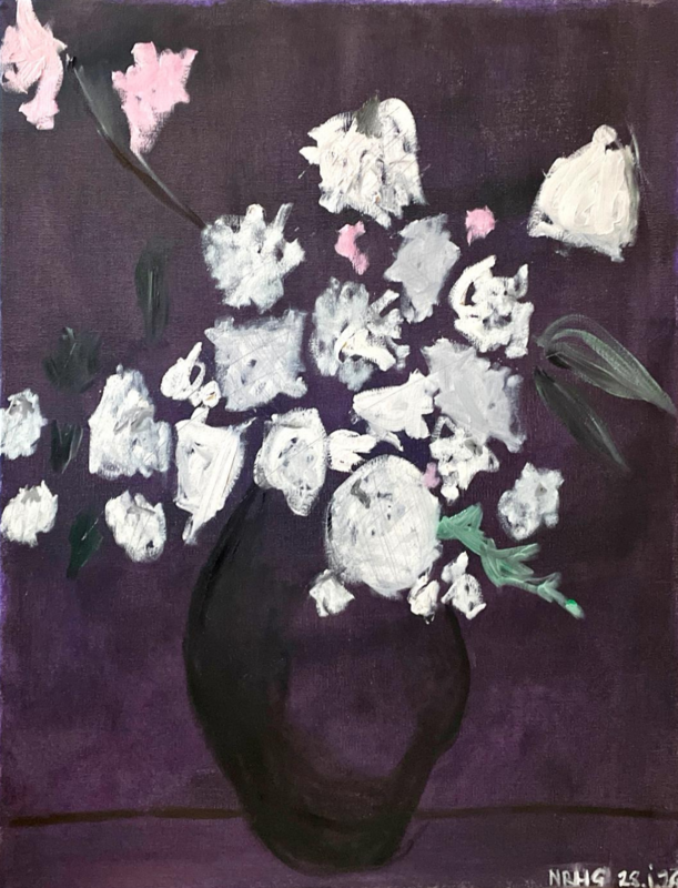 Flowers on Black II, oil on canvas, unframed, by Nick Green