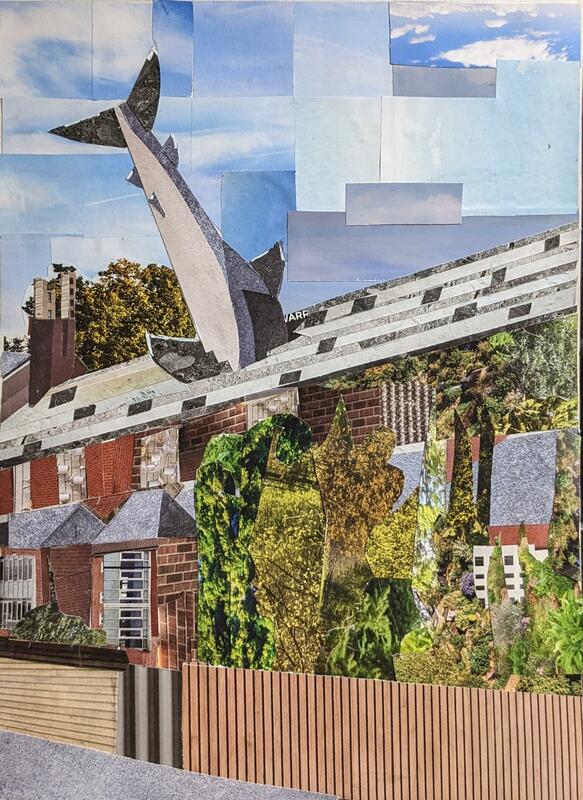 The Headington Shark - Collage on paper