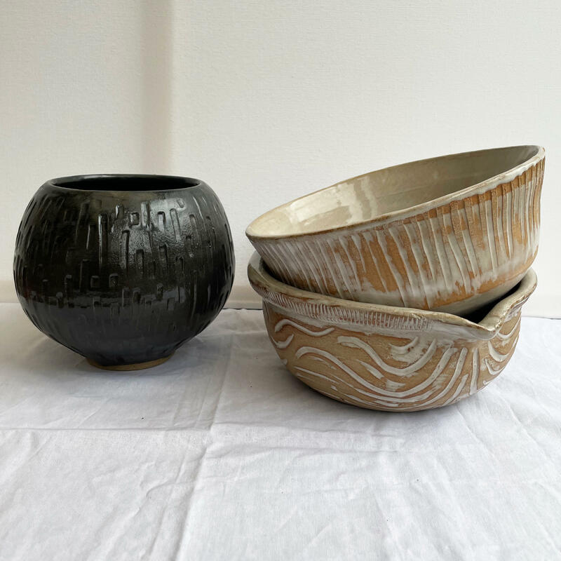 Utility bowls, and my "That's No Moon" Jar.