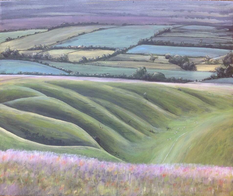 Evening From the White Horse. Fr. Acrylic on paper 59 x 49 O/A