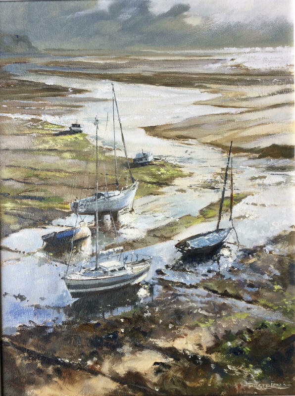 Boats, low Tide, Abersoch outer harbour, North Wales, Oil 16" x 12"