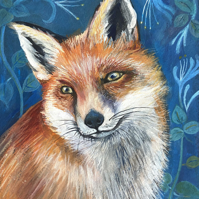 Red Fox, gouache on black watercolour paper