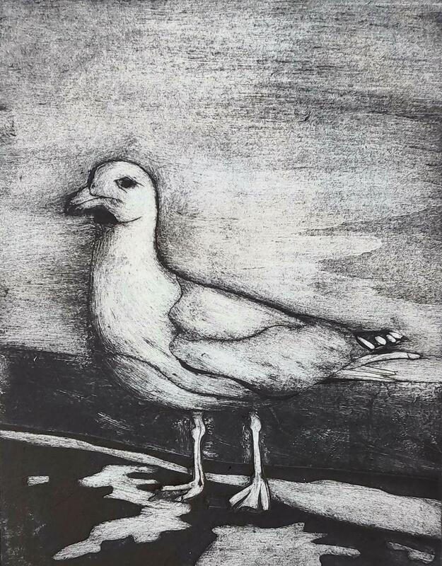 Seagull - black ink - collagraph