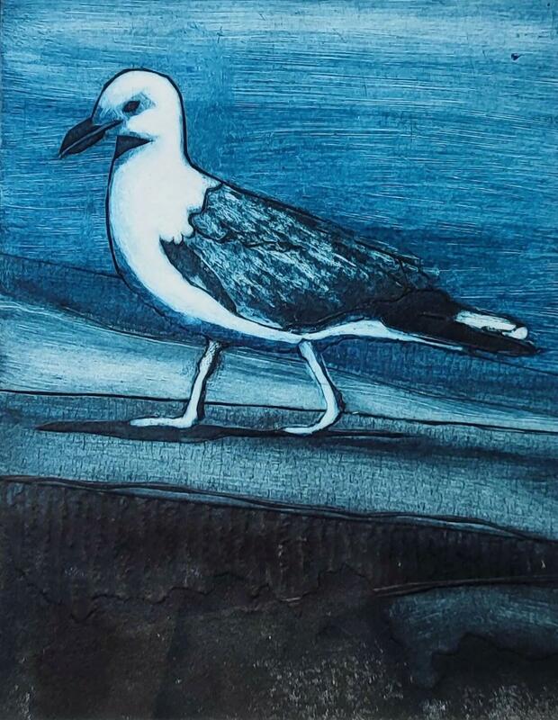 Seagull walking - collagraph