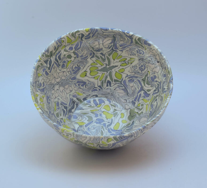 Large Bowl, Porcelain Nerikomi, Grey and Lime Symmetry