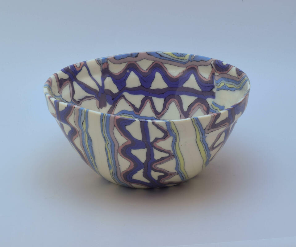 Large Bowl, Porcelain Nerikomi, Purple Lattice Pattern