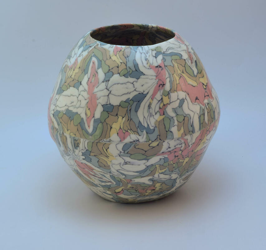 Moon Jar, Porcelain Nerikomi, Autumn Leaves Pattern