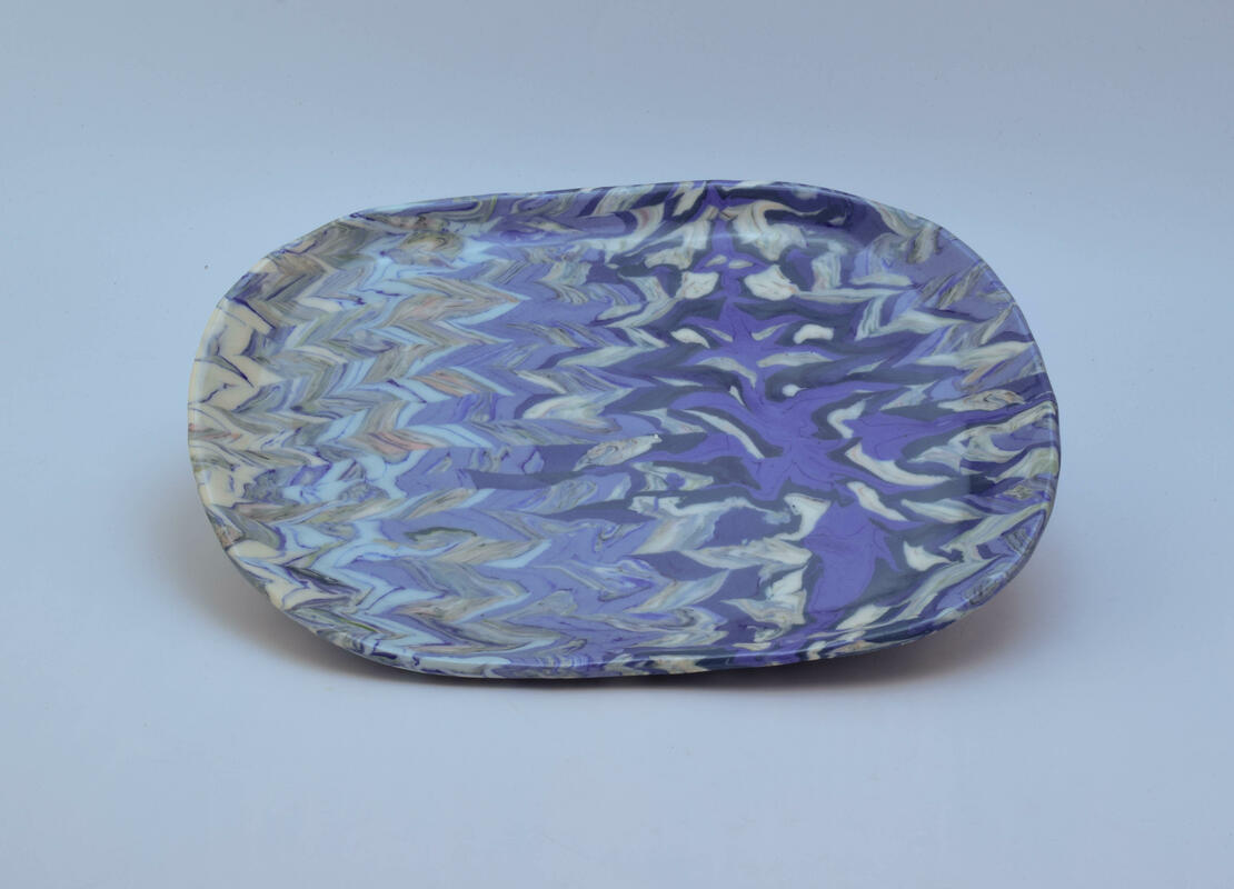 Oval Dish, Porcelain Nerikomi, Rivers Pattern