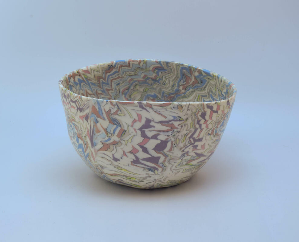 Tall Bowl, Porcelain Nerikomi, Pastel Herringbone Pattern